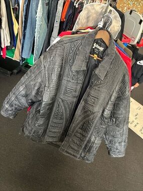 Vintage 90’s Schott NYC Leather Spellout Tribal Design Hip Hop Jacket Men’s 6XL